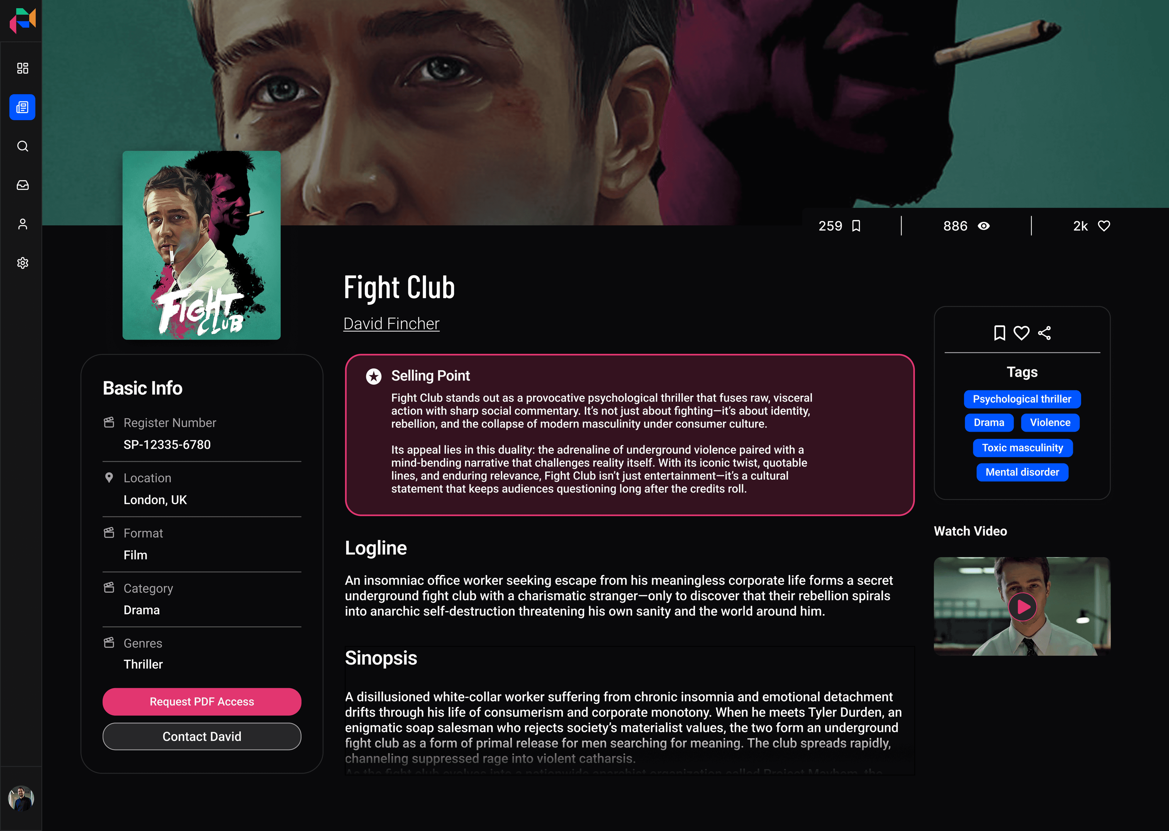 StoryPitcher pitch view interface