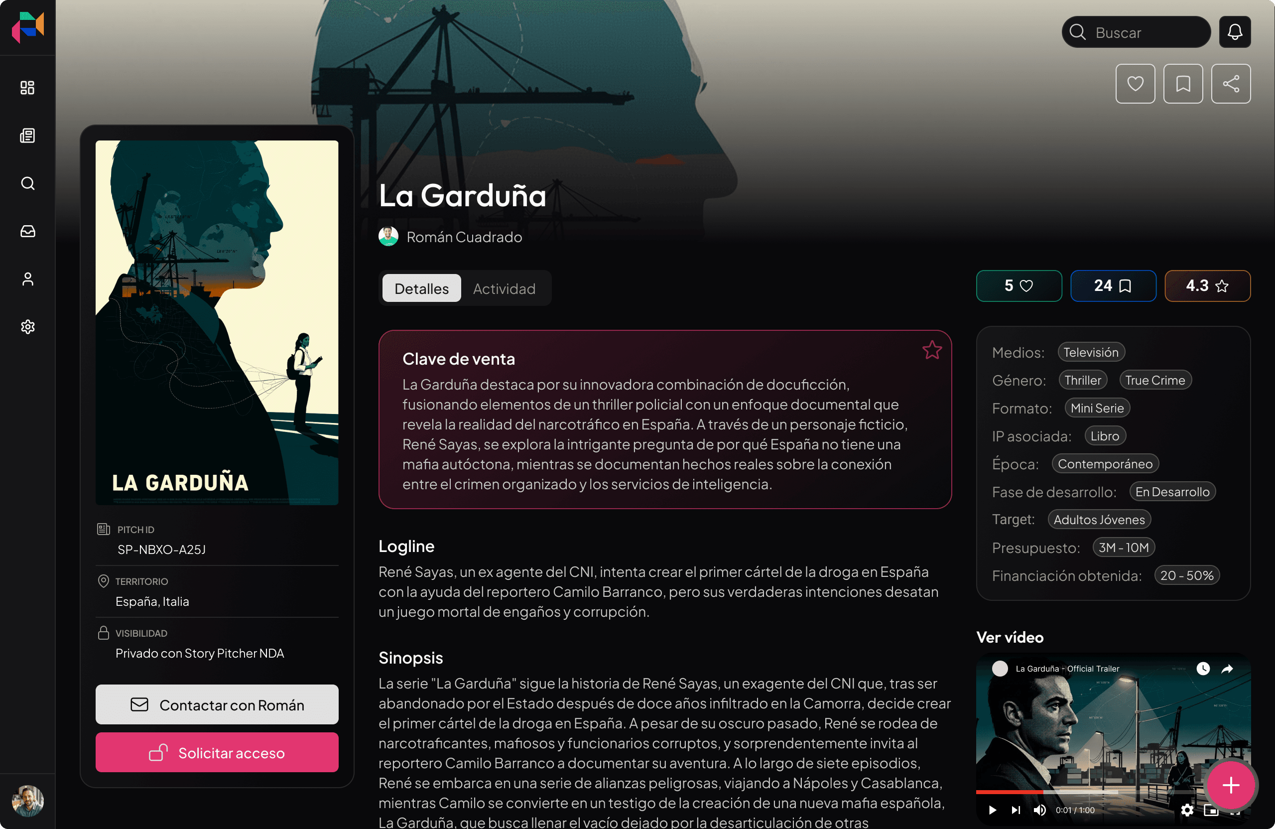 StoryPitcher pitch view interface